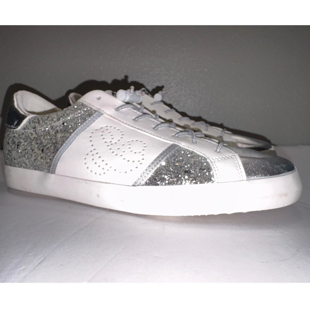 Sam & Libby Women's White Silver Glitter Low Top Fashion Sneakers Size 8 - Picture 1 of 10